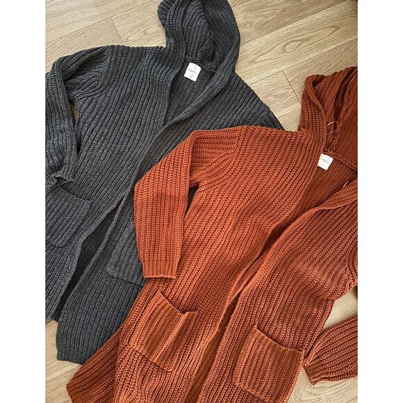 Lot/2 Carly Jean Los Angeles M sweater thick pretty knit open hoodie CJLA grey - Picture 6 of 9